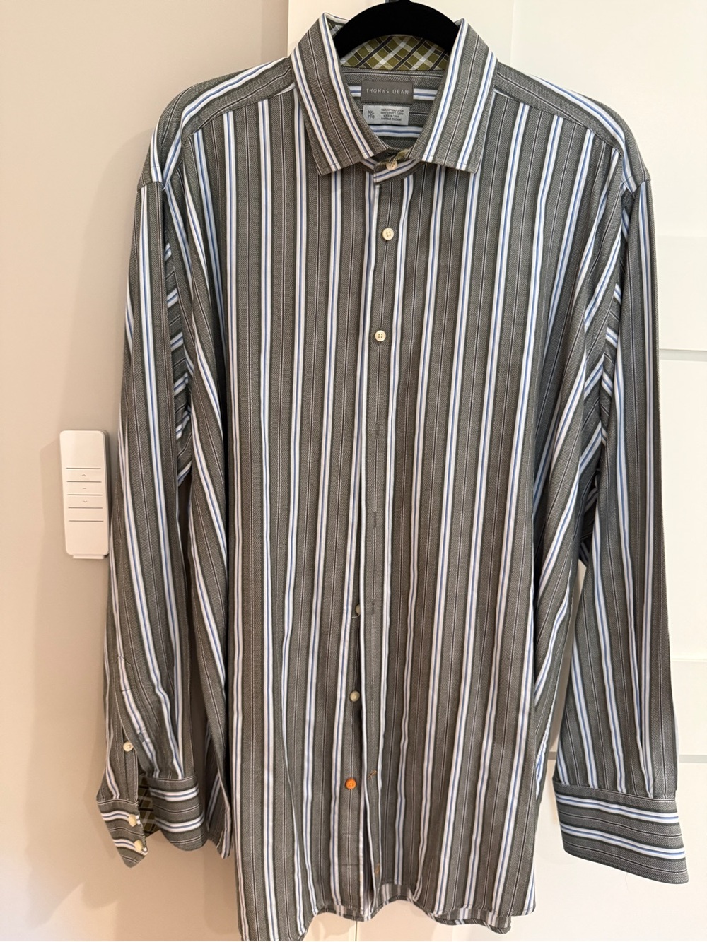 Thomas Dean Men's Long-Sleeve Stripe Dress Shirt - Gray, White, Blue